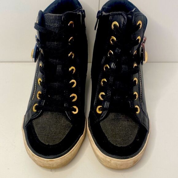 Aldo sz8.5 black gold heal side zipper runner - Picture 1 of 4
